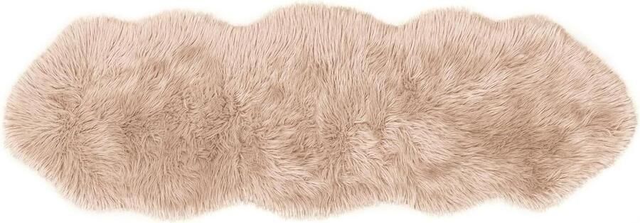 Schapenvacht Tapijt Imitatiebont Lamsvacht Schapenvel Kunstbont Tapijt Slaapkamer Woonkamer Wasbaar Bont Tapijt Decoratiebont Beige 55 x 160 cm Dubbel Bont Zacht en Pluizig
