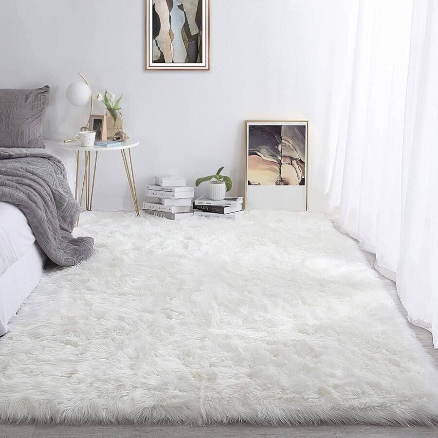 Schapenvacht tapijt modern woonkamertapijt pluizig langpolig bonteffect gezellig schapenvacht nachtkastje bankkleed