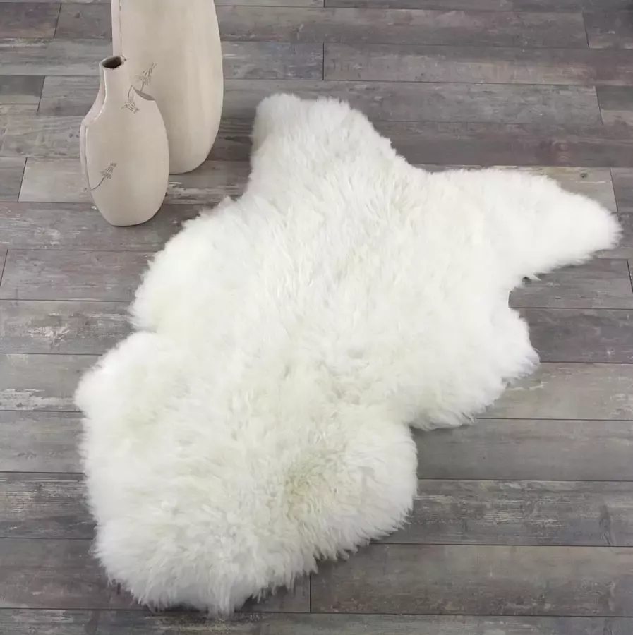 Schapenvachtje IVOOR WIT 100% ECHT- Hollandse Lamshuid Prachtig Vol Haar Vloerkleed 110 x 60 cm
