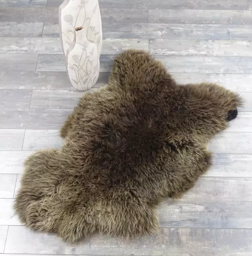 Schapenvachtje Vloerkleed –Donker Bruin Gemeleerd – Herfstkleuren Luxe Uitstraling Uniek 100% ECHT Lamsvachtje 125 x 75 cm Prachtig Vol Haar 100% ECHT – Zitkussen Bankbedekking OP=OP !