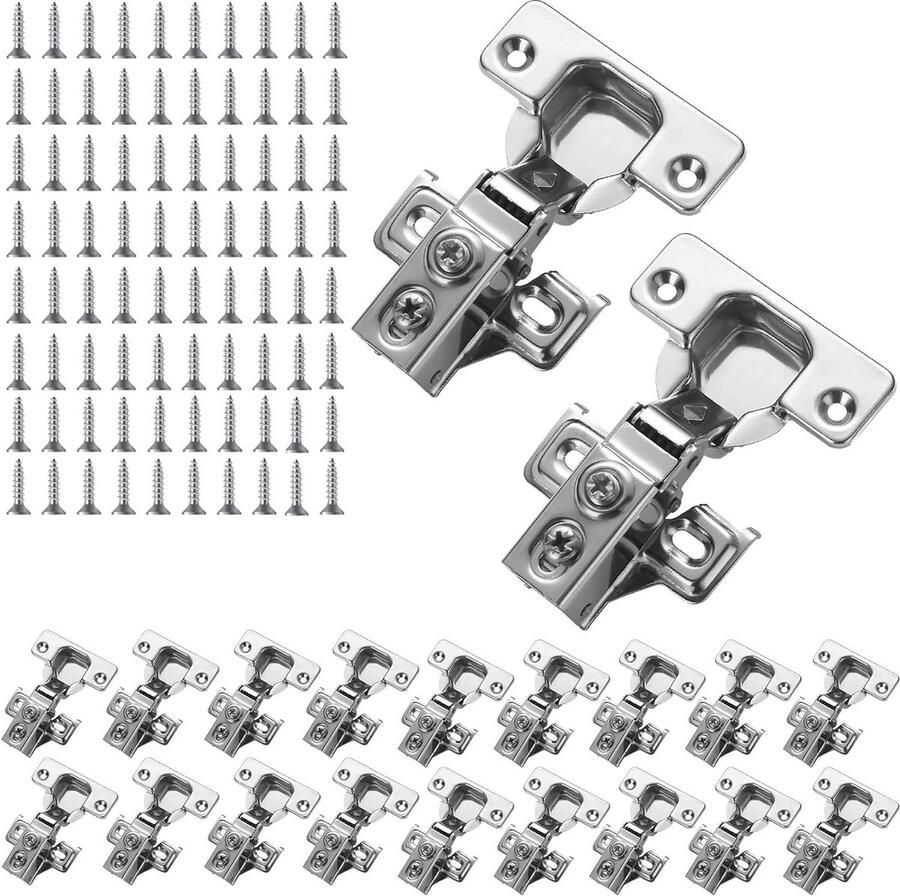 Scharnieren 20 stuks Roestvrij Staal Overlay Soft Close Keukenkast Deur Scharnier met Schroeven