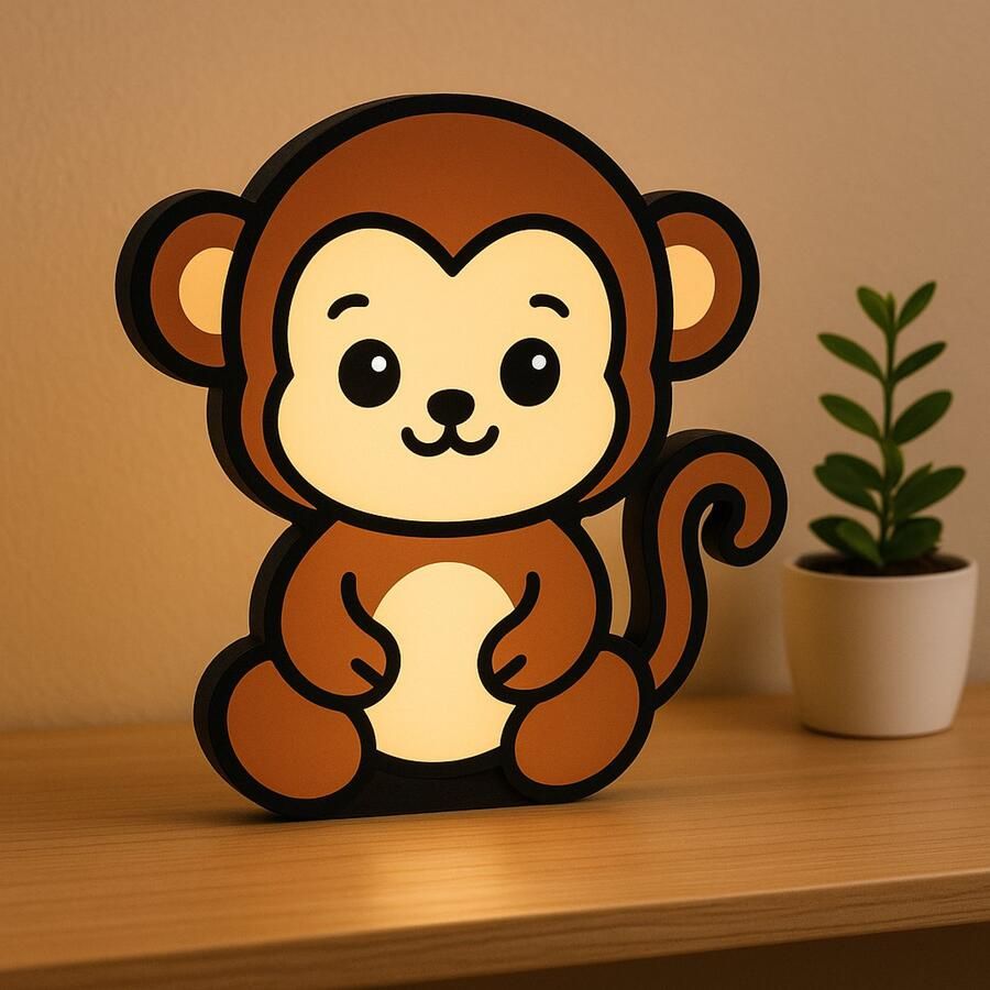 Schattig Aap Nachtlampje – Cartoon 3D Lightbox Dierenlamp met USB – Perfect voor Babykamer & Kinderkamer – Uniek Cadeau Idee Leeslampje Kinderen Cadeau Jongen Meisje of Baby Muur Decoratie Kunst Kinderkamer Babykamer Origineel 1