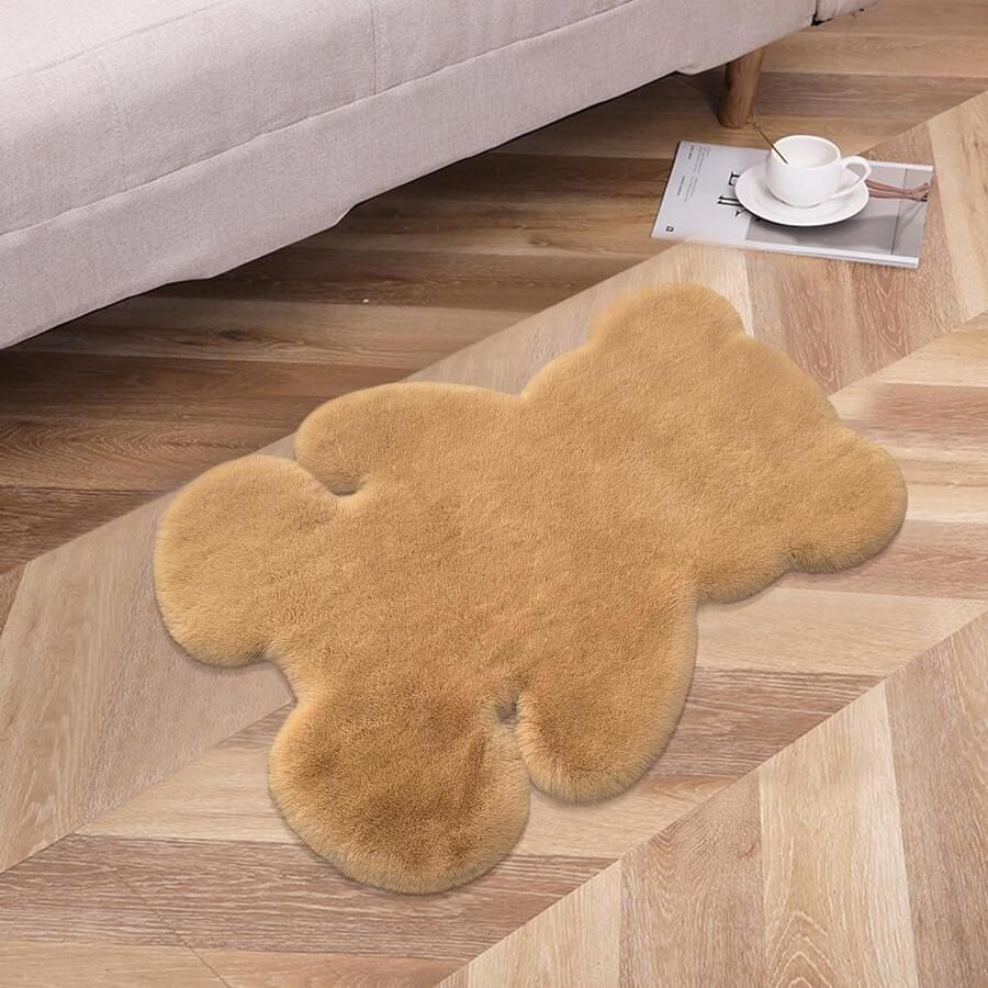 Schattig berentapijt van kunstbont zacht pluizig konijnenbont kinderkamer slaapkamer woonkamer esthetische wooncultuur 60 x 80 cm bruin