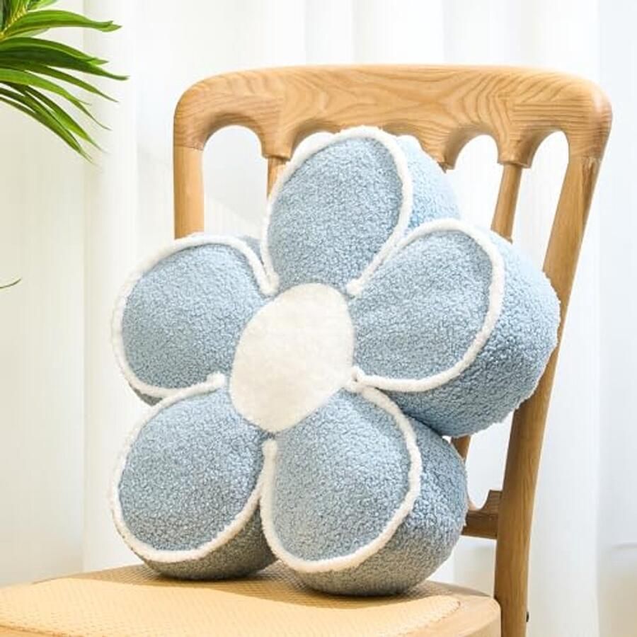 Schattig Bloemkussen Esthetisch Vloerkussen voor Bed en Bank (15 7 inch Blauw)