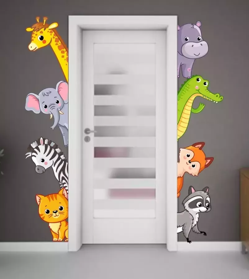 Schattige dieren deur kast- en muursticker set
