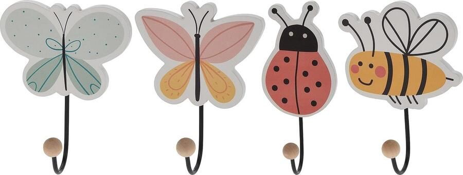Schattige Kinder Kapstokhaken met Dierenmotieven Set van 4 Houten Wandhaken