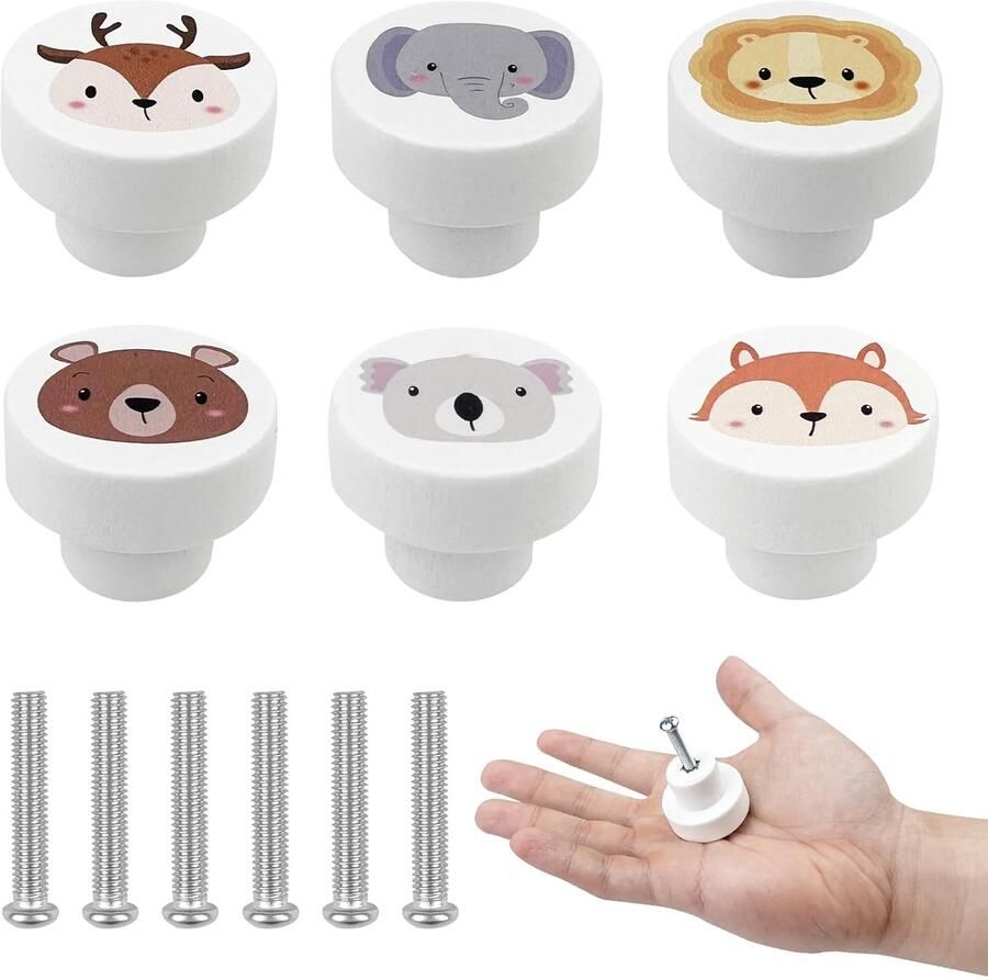 Schattige kindermeubelknoppen houten handgrepen set van 6
