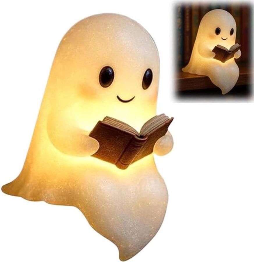 Schattige spookleeslamp spookleesboeklamp Halloween-decoratie met led-spooklamp Spookleeslamp heldere en warme nachtlampjes 3D-nachtlampje met warm licht Halloween-decoratie voor tafel slaapkamer kantoor open haard (15 cm)