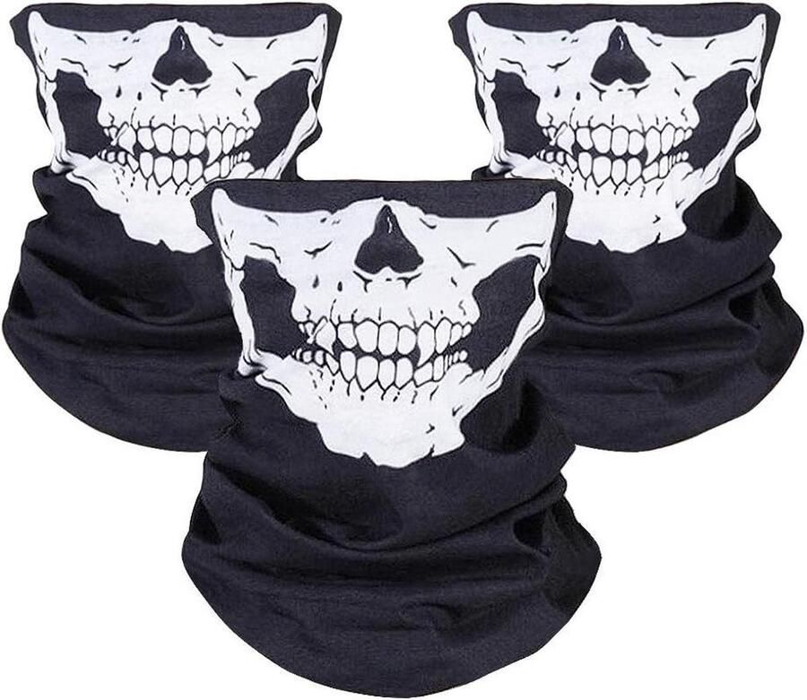 Schedel Masker Ademend Gezichtsmaskers Set van 3 Zwart Motorfiets Fiets Ski Wandelen