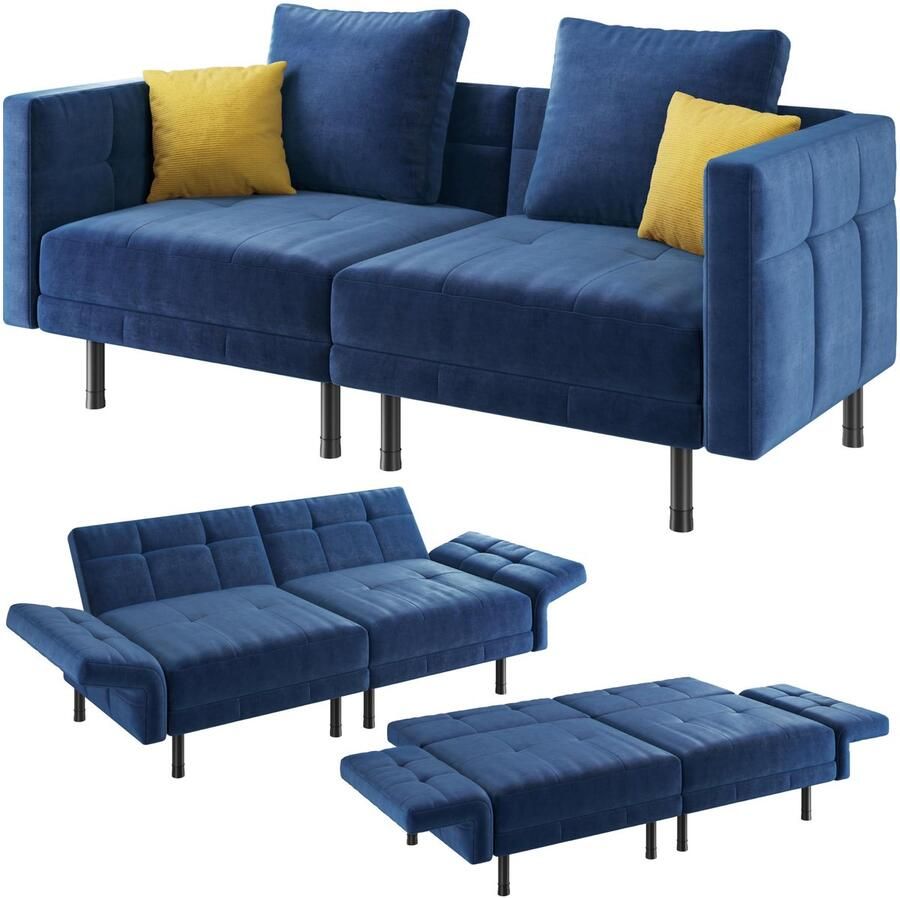 Scheidbare bank met slaapfunctie slaapbank 2-zits van fluweel slaapbank met 4 kussens 170 x 80 x 72 5 cm multifunctionele slaapstoel voor woonkamer slaapkamer logeerkamer blauw