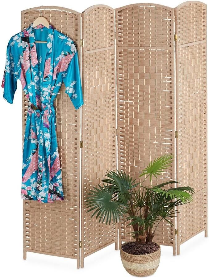 Scheidingswand veelzijdig en stijlvol 1 stuk natuurkleur hout en papiertouw