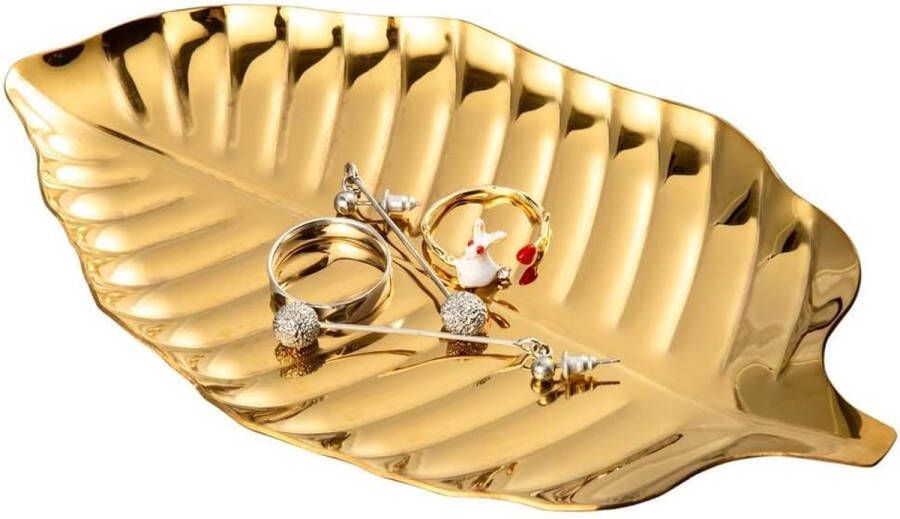 Schmuckschale Gouden decoratieschaal Roestvrijstalen cosmetica dienblad Bladvormige sieradenorganizer dienblad voor sieraden oorbellen sleutels ringen oorstekers in de badkamer woonkamer kaptafel