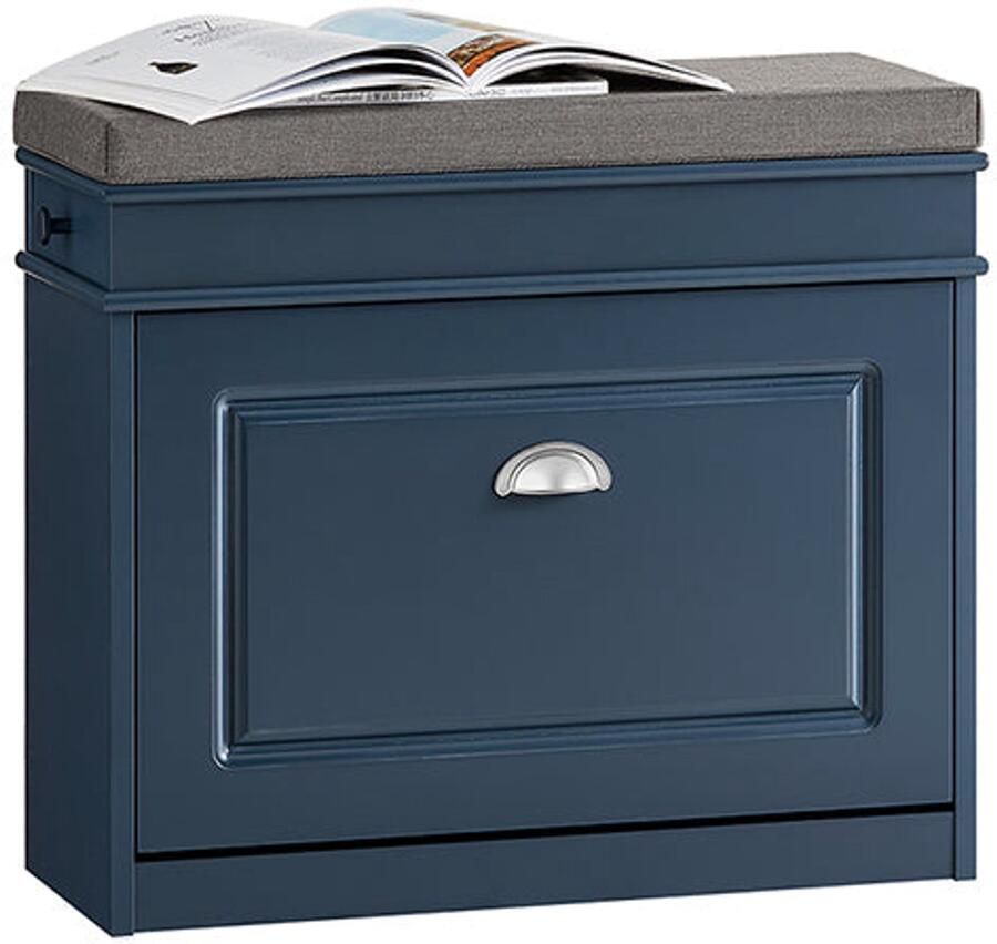 Schoen opbergbank Entryway Organizer Blue MDF -schoenkast Inclusief zitkussen Space -reddende 60x52x24cm