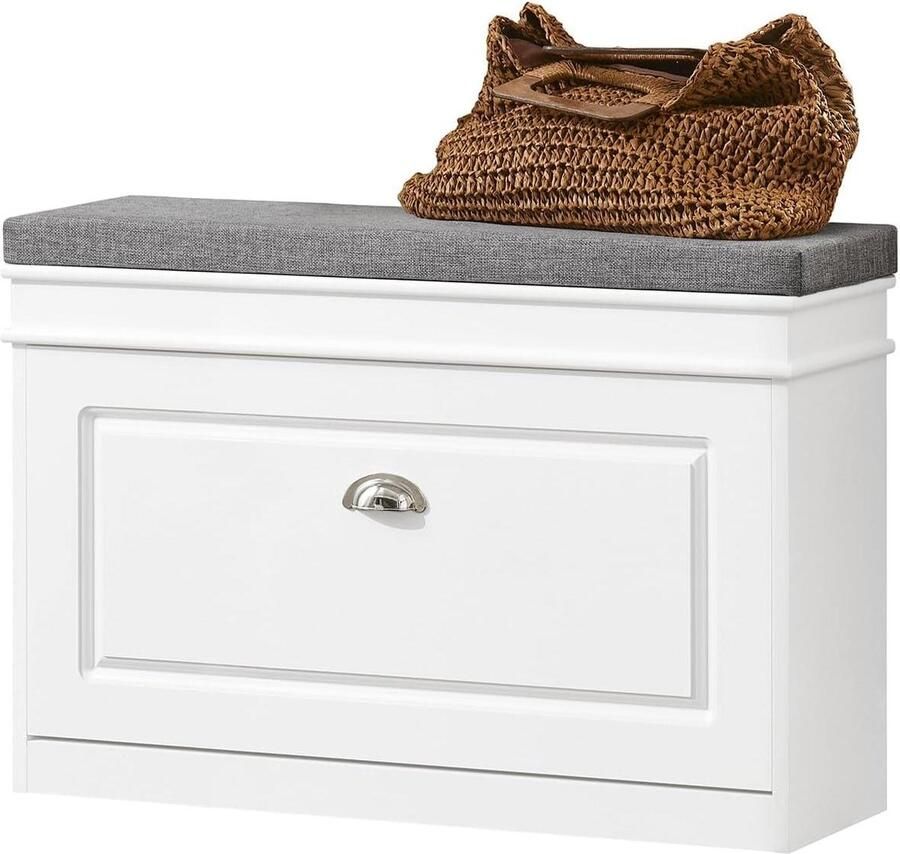 Schoenenkast met 2 klapdeuren verstelbare en afneembare verdeler 12 paar damesschoenen 8 herenschoenen smalle ingang 60 x 24 x 835 cm (l x b x h) wit - Foto 2