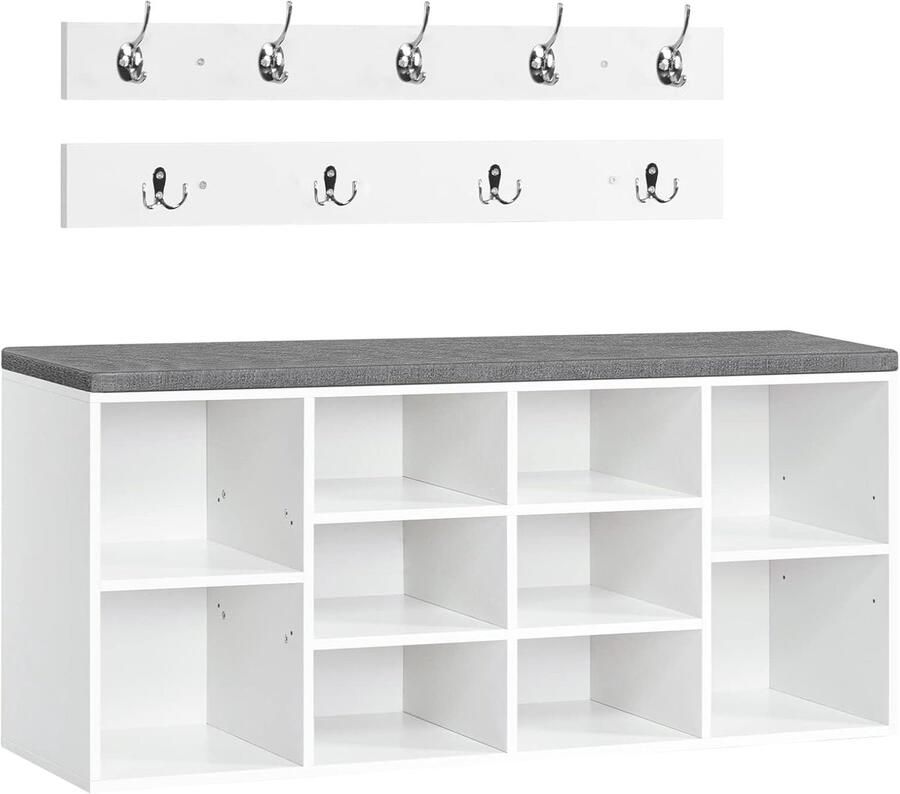 Retadou Schoenbank met 10 vakken garderobe schoenenrek met gevoerde zitbank met opbergruimte wandgarderobe met 9 haken schoenenkast voor hal entree slaapkamer