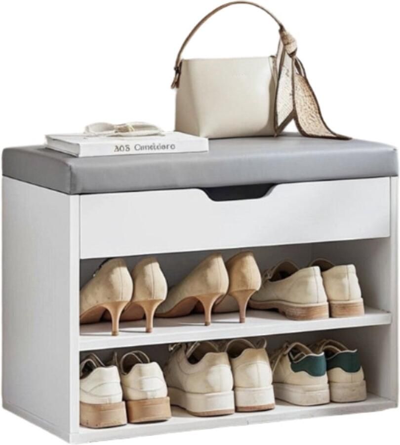 Schoenbank met kussen schoenplank Entryway Organizer 3 Tiers Houten spaanbord 30 cm x 60 cm x 44 cm