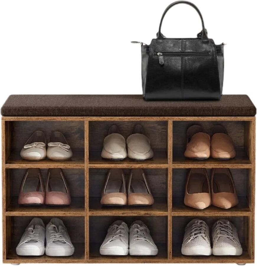 Schoenbank met opbergruimte schoenplank met stoel schoenorganisator vintage bruin 30 4 cm x 78 6 cm x 48 1 cm