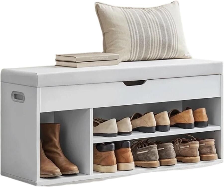 Schoenbank met opslag gewatteerde zitbank houten spaanbord 30 cm x 100 cm x 44 cm ruimtebesparende ontwerp