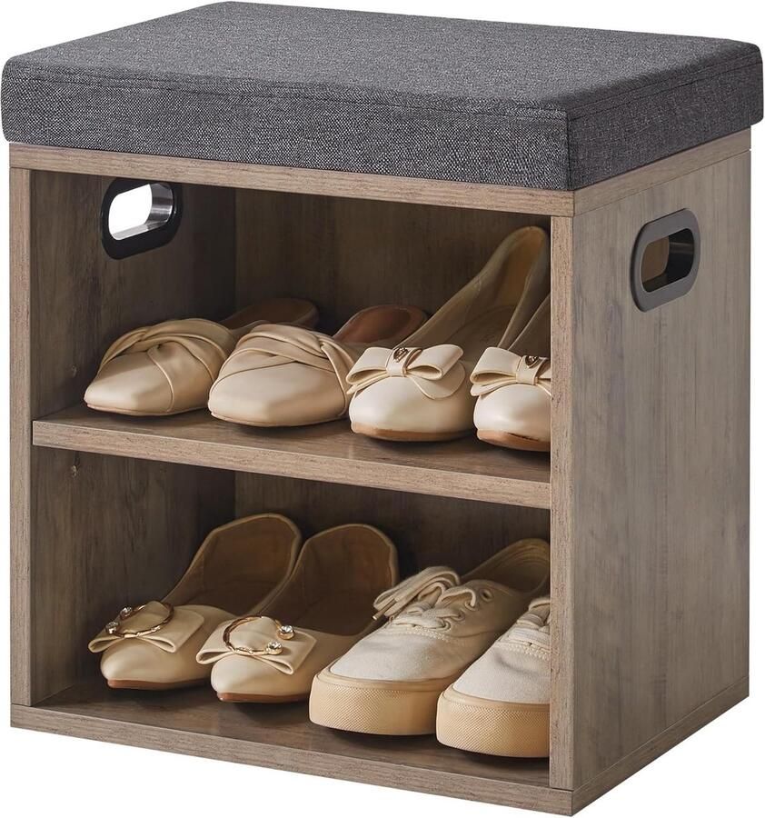 Schoenbank met zitvlak schoenenkast met zitbank klein schoenenrek met zitbank met opbergruimte voor ingang hal slaapkamer 42H x 39L x 28Wcm zilvergrijs