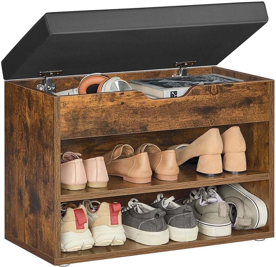 Songmics Schoenenbank – 3 Niveaus – 30 x 60 x 44 cm – Vintage Bruin – Compact Schoenenrek