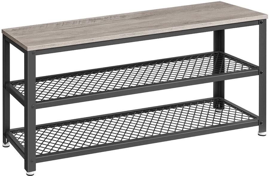 Schoenbank Schoenenorganisator Schoenopslag 2 roosterplanken stevig ontwerp 30 x 100 x 45 cm grijs -black