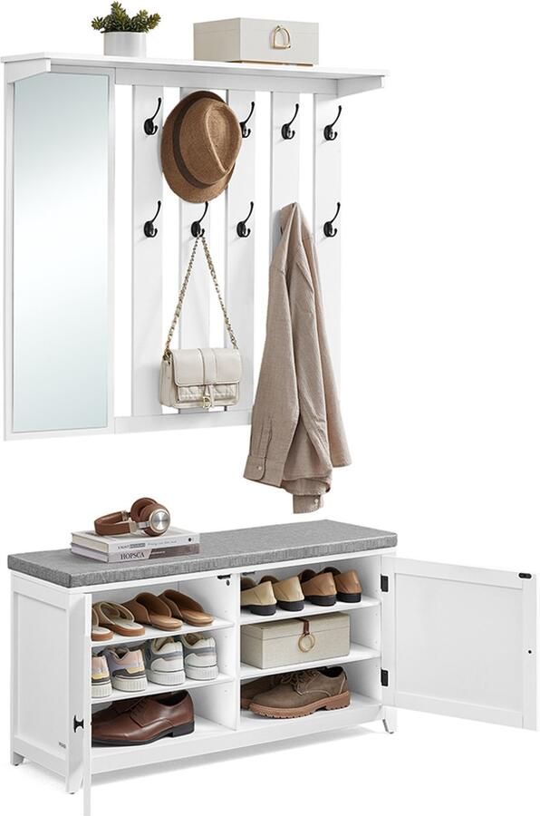 Schoenbank wandkast set Entryway Organizer Galway -opslag 10 haken Hoge capaciteit 31x102x52cm bank 20x102x90 cm garderobe