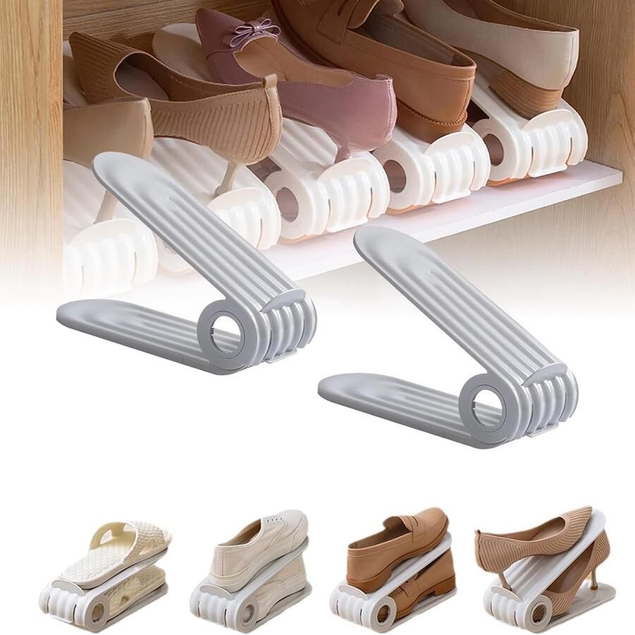 Schoendozen 6 Stuks Dubbellaags Stapelbaar Schoenenrek Bespaart 50% Ruimte Opbergdozen Voor Schoenen Schoen Organizer Plastic Dozen Opvouwbaar En Stapelbaar Ruimtebesparend Schoenenrek Grijs