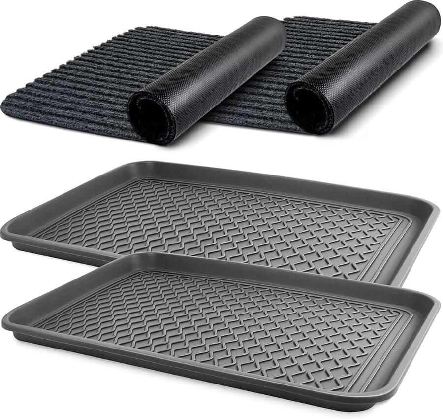 Schoenenbak 2 x schoenafdruipbak schoenenrek schoenenplank met schoenmat set