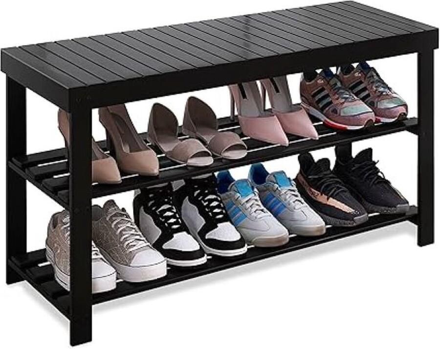 YOLO SHOP -schoenenbank-3-Tier Schoen Organizer Opbergbank voor Hal Badkamer Woonkamer-zwart