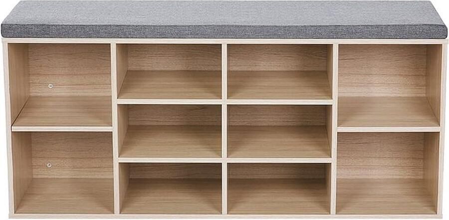 Rootz Living Rootz Schoenenbank Gevoerde schoenenbank 10 vakken Schoenenbank in de hal Schoenenopbergbank Schoenenrek met kussen Hal Ingang Imitatielinnen Schuim Spaanplaat Houtlook 104 x 30 x 48 cm (L x B x H )