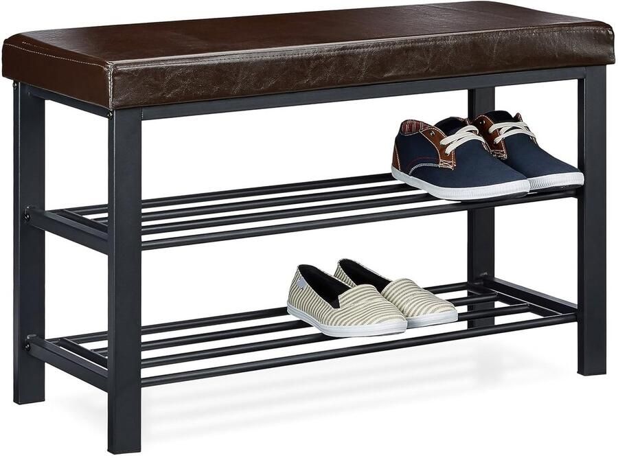 Schoenenbank Halbankje en Schoenenrek 1 stuk Hout en Metaal 49x81x31 cm