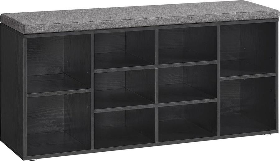 Rootz Living Rootz Schoenenbank met Zitje Schoenenorganizer Opbergkast Ebbenhout Zwart Spaanplaatmateriaal 30cm x 104cm x 48cm