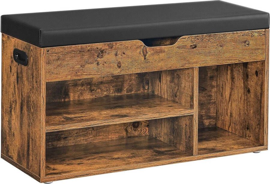 Schoenenbank LHS30BX Zitbank Gestoffeerd 3 Open Vakken Opbergruimte onder de stoel Schoenenopbergruimte Hal Woonkamer Slaapkamer Draagvermogen tot 150 kg Vintage Donkerbruin - Foto 2