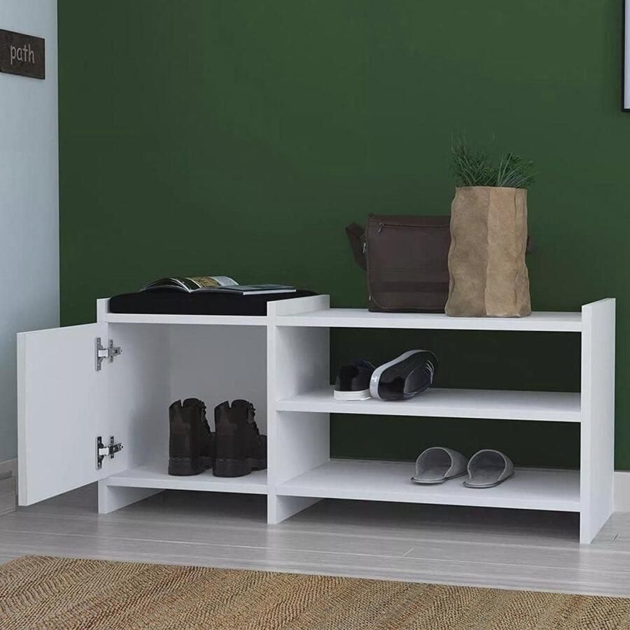 Schoenenbank met 2 Planken en Deur Multifunctioneel Meubilair voor Entree - Foto 2