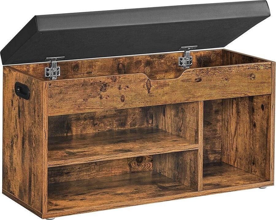 Schoenenbank LHS30BX Zitbank Gestoffeerd 3 Open Vakken Opbergruimte onder de stoel Schoenenopbergruimte Hal Woonkamer Slaapkamer Draagvermogen tot 150 kg Vintage Donkerbruin