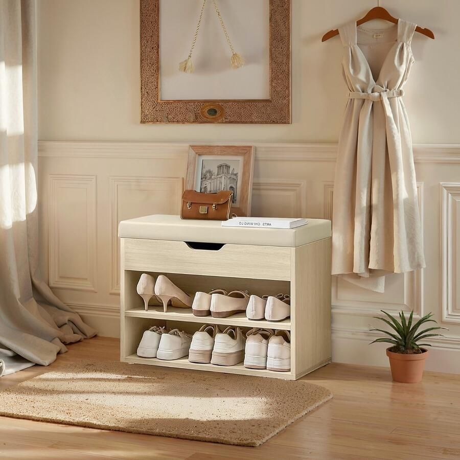 Schoenenbank – Met 3 Niveaus – Bank – Schoenenrek – Met Kussens
