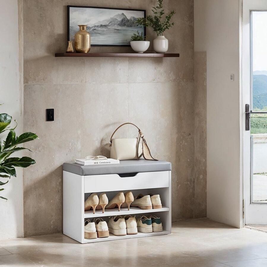 Schoenenbank met 3 niveaus bank schoenenrek met kussens