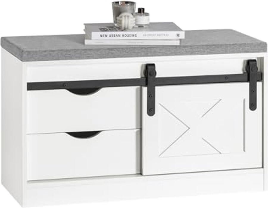 Schoenenbank met Gewatteerd Kussen en Opbergruimte 80 x 30 x 49 cm Wit