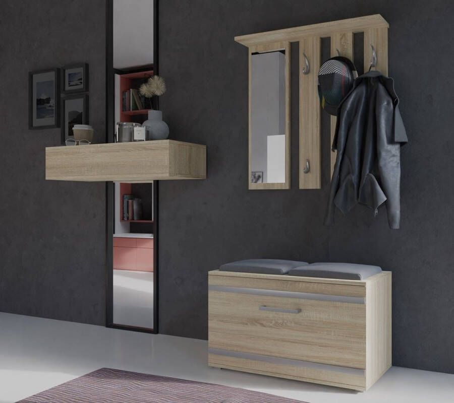 Schoenenbank met Kapstok en Spiegel Wit