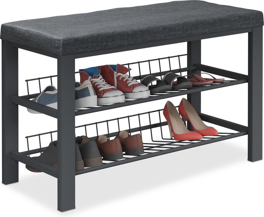 Relaxdays schoenenbank halbank zitbank schoenenrek garderobebank met kussen zwart