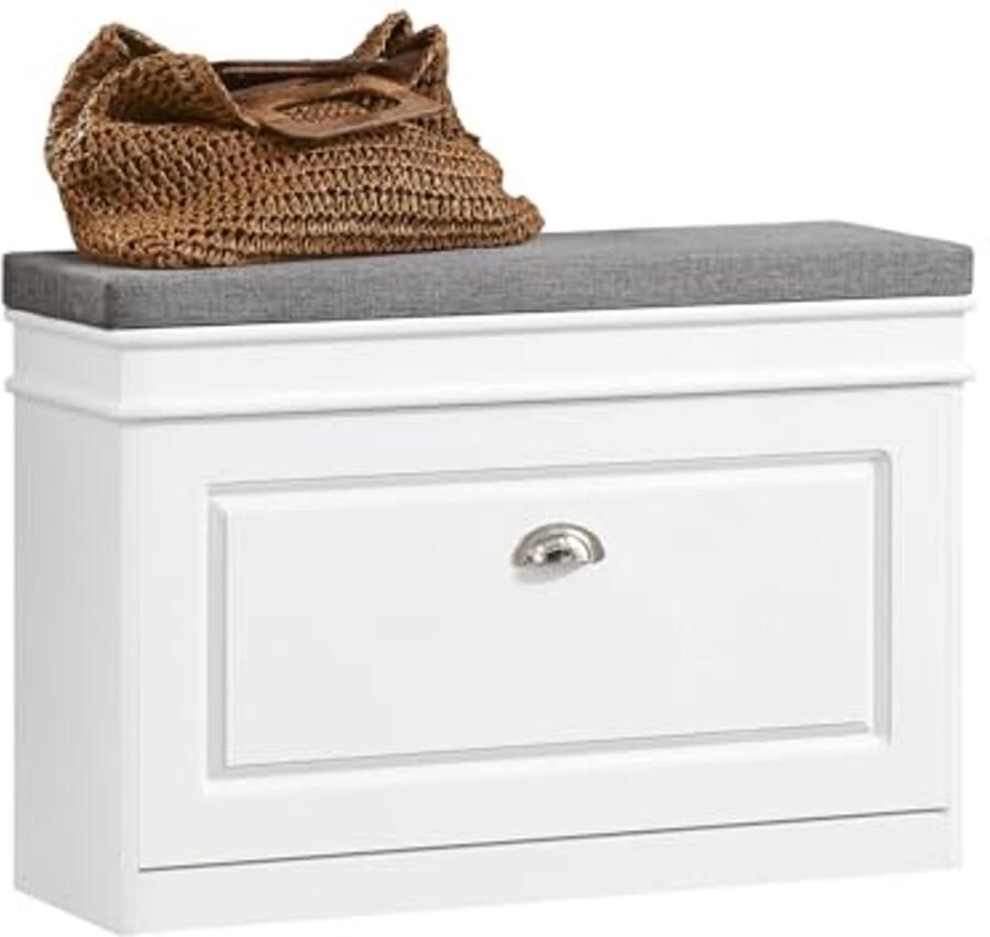 Schoenenbank met Kussen en Opbergruimte Wit 75x24x52cm