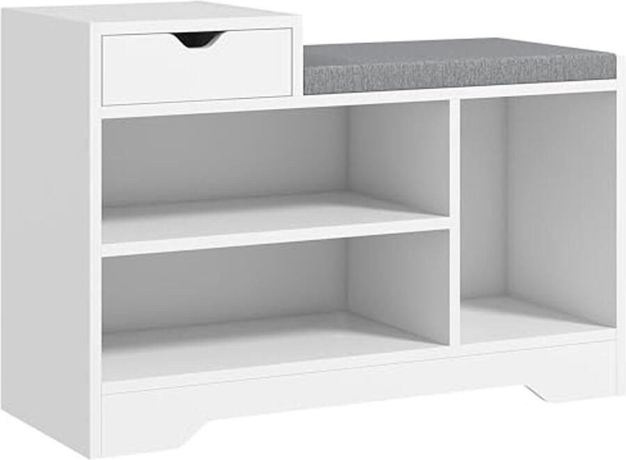 Schoenenbank met Opbergruimte 1 Lade en 3 Vakken Gevoerd Kussen voor Hal of Slaapkamer 76 5 x 30 x 52 cm Wit