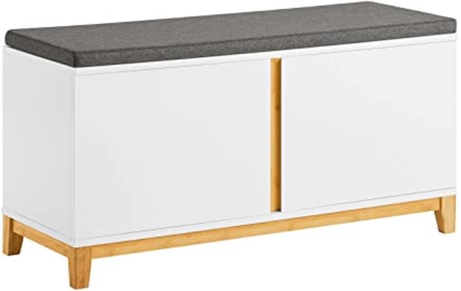 Schoenenbank met Opbergruimte en Gevoerde Zitting voor Entree Wit 90 x 34 x 46 cm