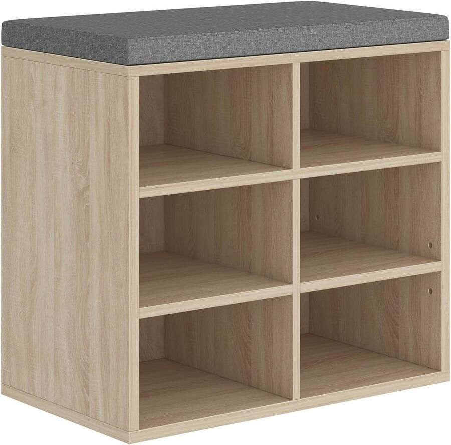 Schoenenbank Met Opbergruimte en Zitvlak 6 Vakken Verstelbare Planken 30 x 60 x 52 7 cm Ideaal Voor Woonkamer Hal Slaapkamer