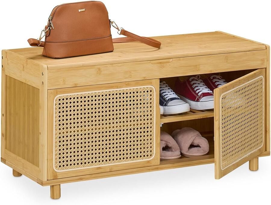 Schoenenbank met Opbergruimte Halbank en Schoenenrek 1 stuk Bamboe