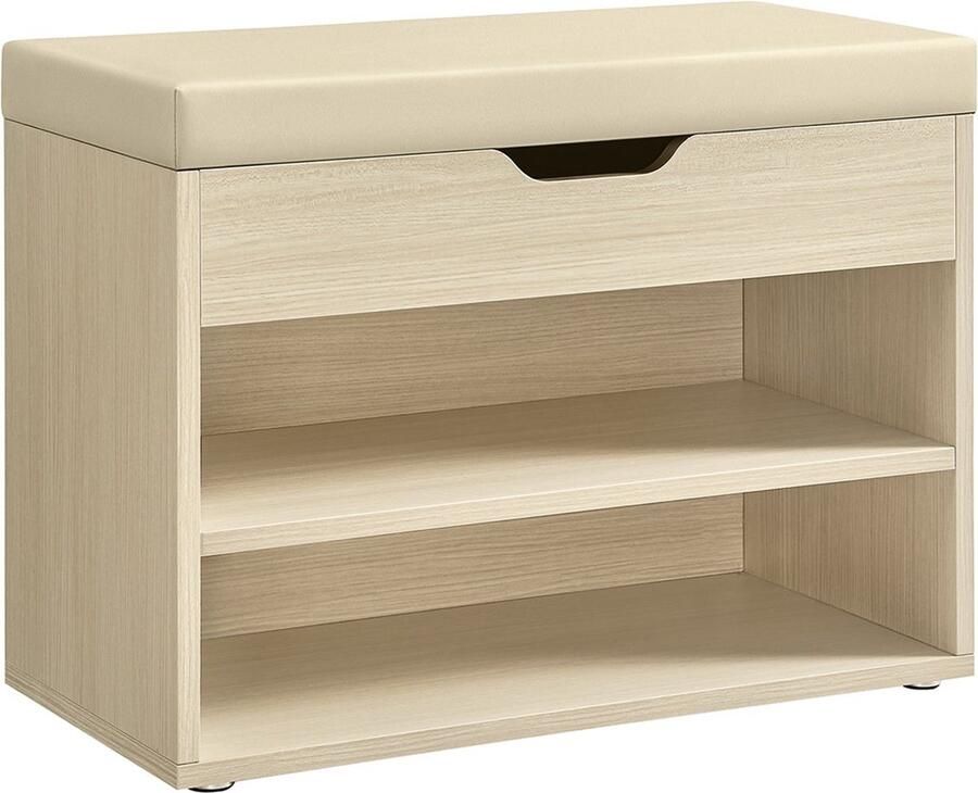 Rootz Living Rootz Schoenenbank met opbergruimte Halorganisator Ottomaanse bank Spaanplaatconstructie 30 cm x 60 cm x 44 cm Natuurlijk beige