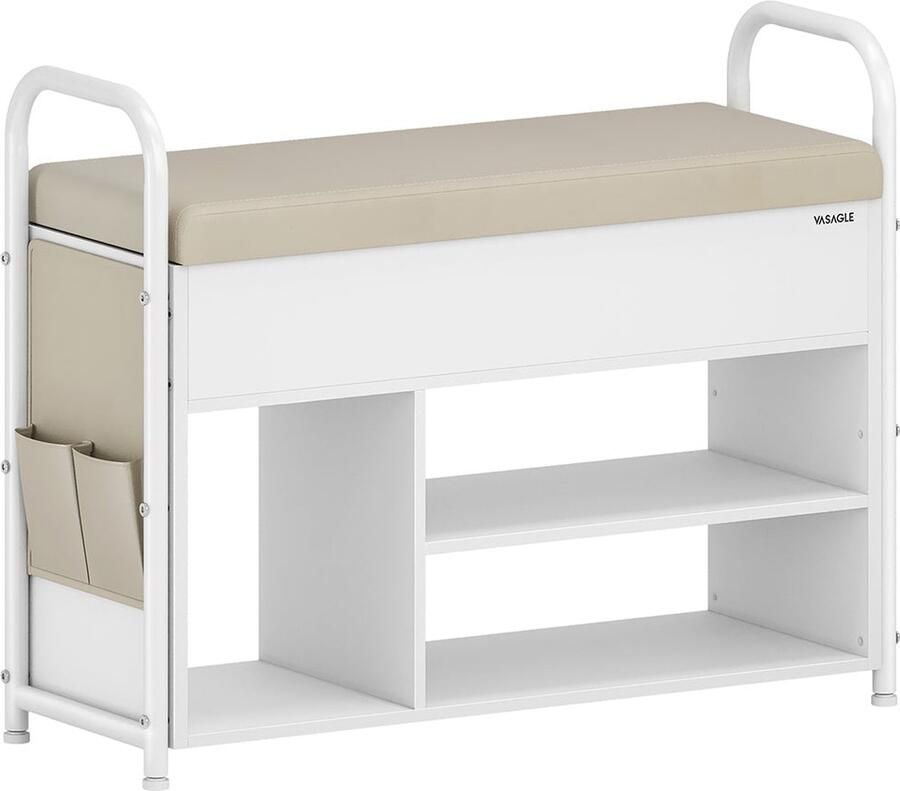 Rootz Living Rootz Schoenenbank met opbergruimte Ingang Ottoman Gewatteerde zitting Spaanplaat en staal 30 cm x 80 6 cm x 62 5 cm Wolkenwit-Cappuccino Beige