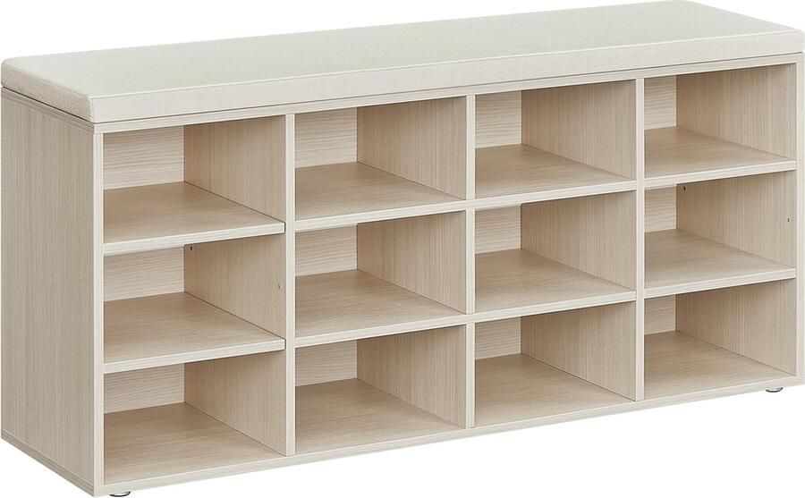 Woon Wereld Schoenenrek – Met zitting 30 –3 x 104 x 48 cm naturel beige