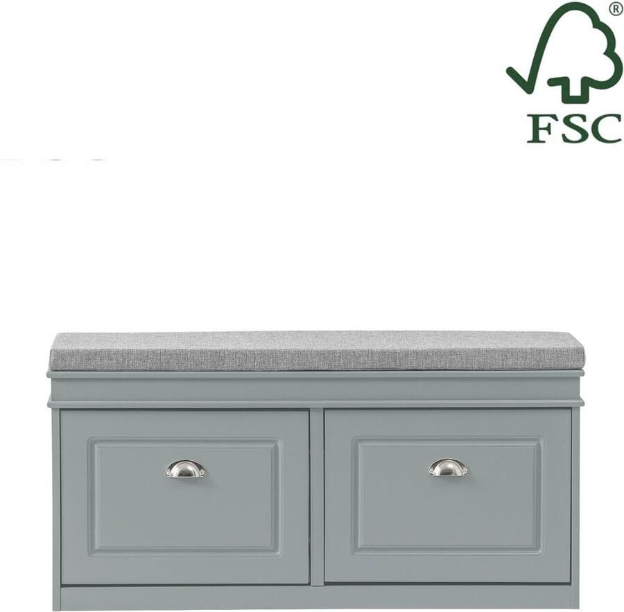 Rootz Living Rootz Schoenenbank met opbergruimte Schoenenkantelaar Ingangsbank Ruimtebesparend ontwerp Comfortabele zitplaatsen Milieuvriendelijk FSC-gecertificeerd Lichtgrijs MDF 104 cm x 51 cm x 24 cm