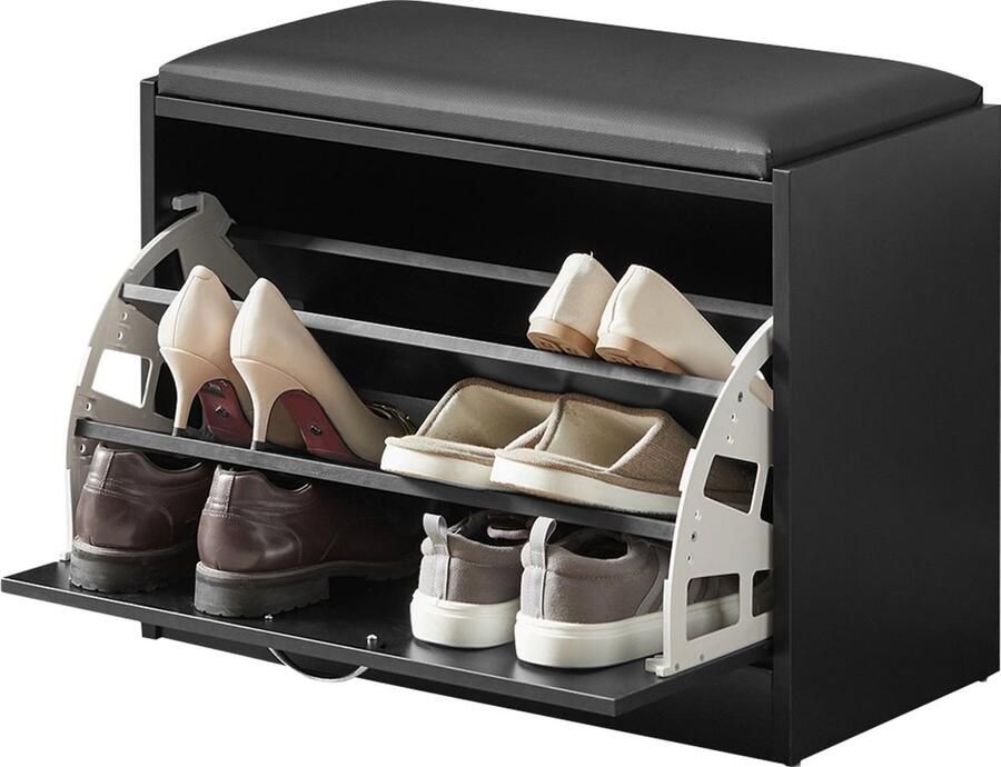 Schoenenbank met opbergruimte Schoenenkantelaar Schoenenrek Gevoerde zitting Ruimtebesparend Veilige standaard 60 cm x 47 cm x 30 cm